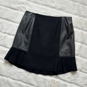 Madewell Leather Accent Mini Skirt Black Lined with Ruffle Hem Size 0